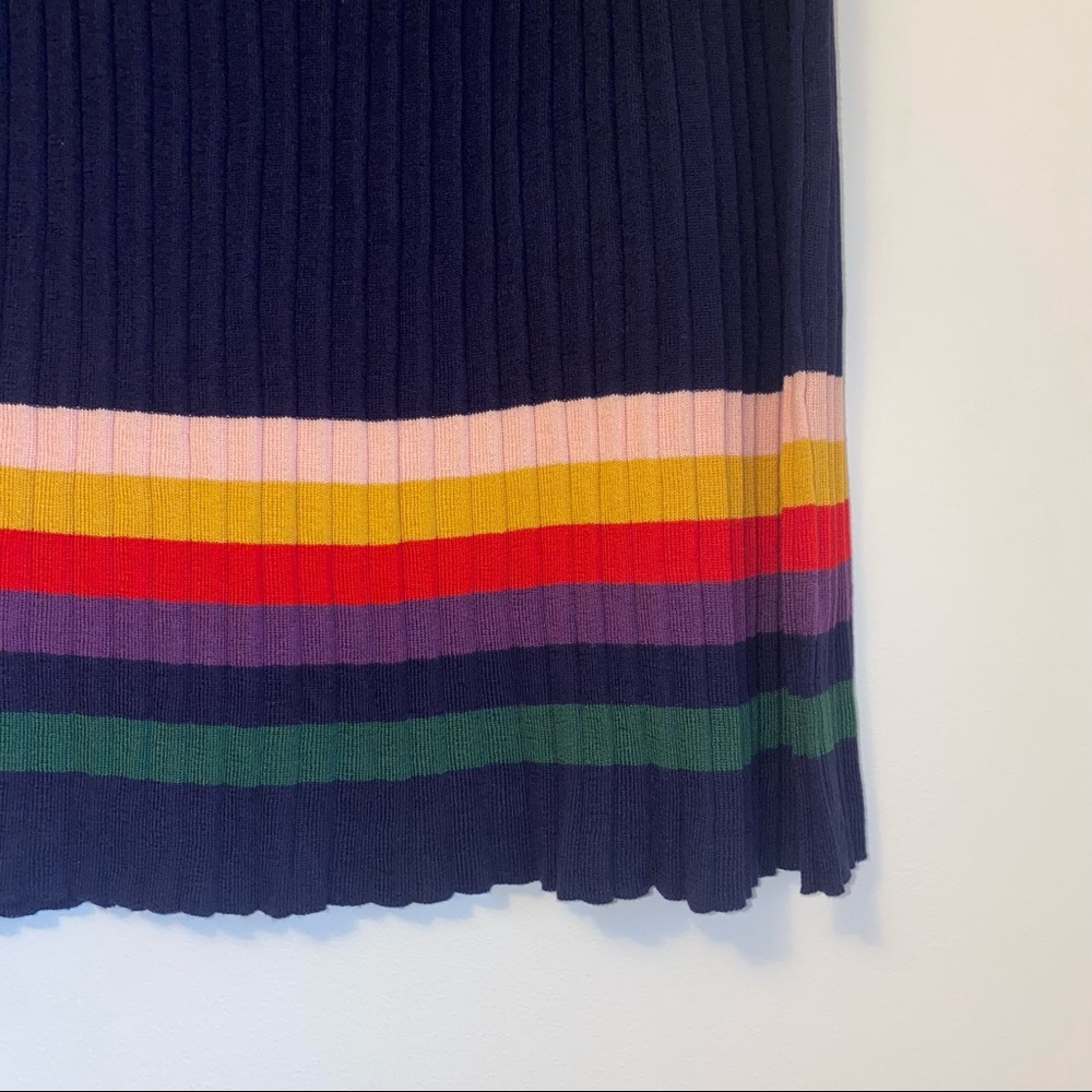 ModCloth Spirited Spectrum Navy Knit Skirt With Rainbow Stripes Medium - Picture 5 of 7